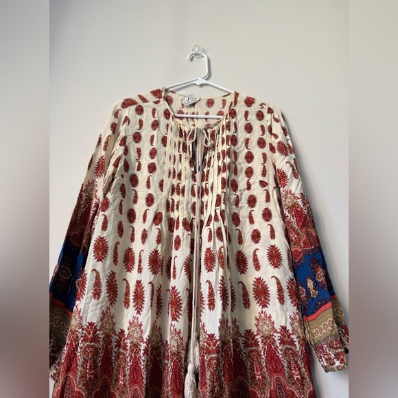 PPLA Boho Festive Dress Women's Cream Red Vintage Retro Size M - Picture 3 of 8